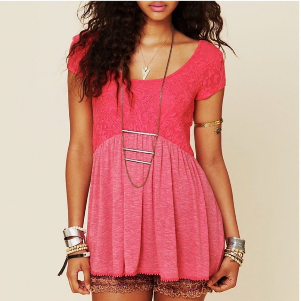Free People Pink Babydoll Top Medium